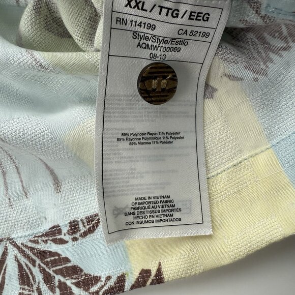 Quiksilver Waterman Mens XXL Hawaiian Shirt Palm Trees Blue Green Beige - Picture 5 of 6